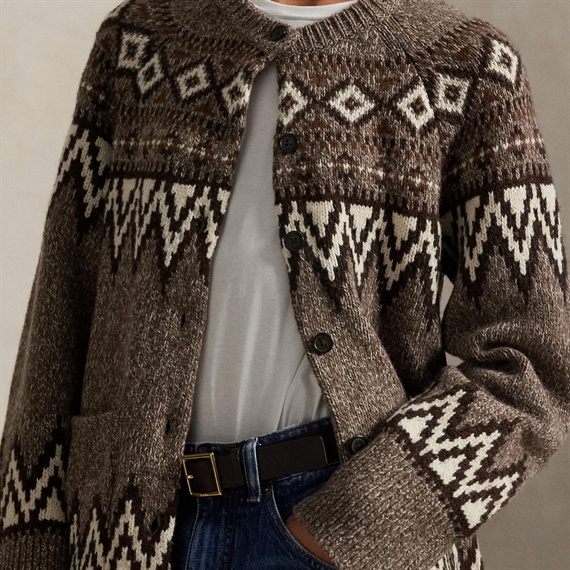 Polo Ralph Lauren Fair Isle Wool Blend Cardigan, Mushroom Multi